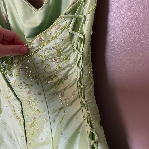 Lime Green Princess Beaded Taffeta Prom Dress - Picture 4 of 10